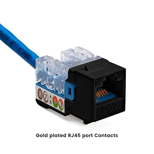 trueCABLE Cat5e Keystone Jack, Unshielded (UTP), 90 Degree Punch-Down, PoE++ (4PPoE) 100W, UL Listed, ETL Verified, ANSI/TIA Certified, Modular RJ45 Female, Black, 24 Pack