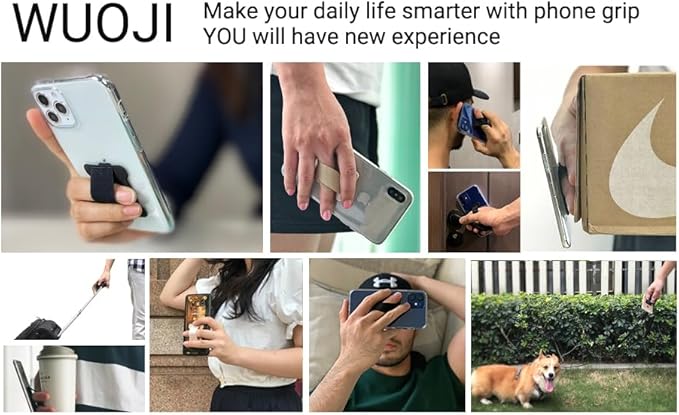 WUOJI Universal Phone Grip for Smartphones - Phone Holder for Hand - Wireless Charging Compatible (Silver) - 2Pack