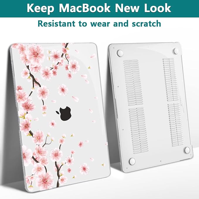 Teryeefi New MacBook Air 13 Inch Case 2021 2020 2019 2018 Release A2337 M1/ A1932/A2179 with Retina Display Touch ID, Floral Hard Plastic Shell Case and Keyboard Cover,Cherry Blossoms