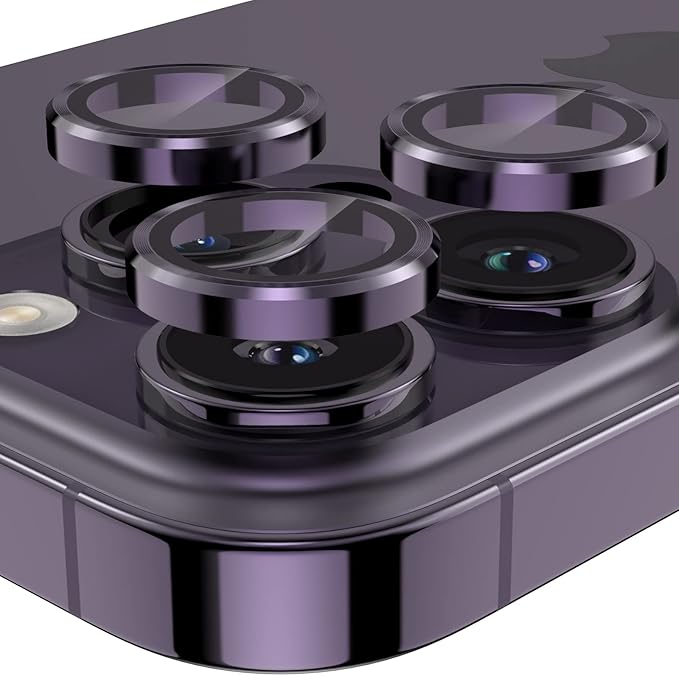YWXTW Designed for iPhone 14 Pro Max Camera Lens Protector, for iPhone 14 Pro Camera Lens Protector, Individual Metal Anti Scratch HD Clear Case Friendly Tempered Glass Camera Cover, 1 Set (Purple)