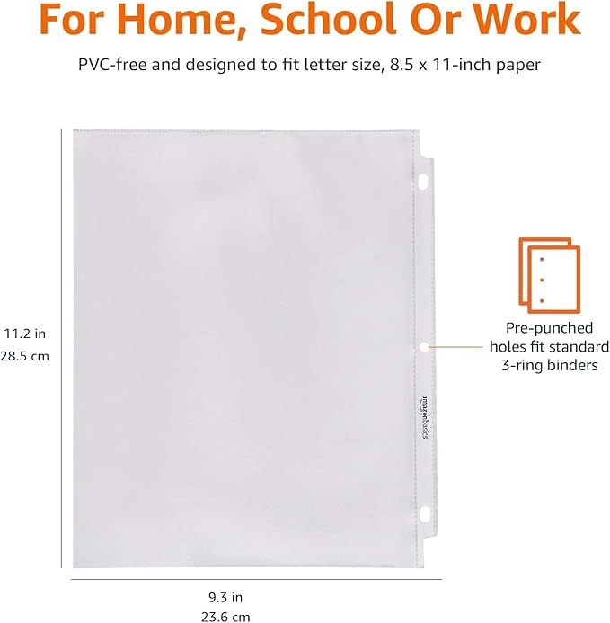 Amazon Basics Sheet Protector, Non-Glare, 100-Pack, 8.5 x 11, Clear