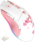 DAREU Sakura Pink Wireless Wired Gaming Mouse, Dual-Mode Rechargeable 6 Programmable Buttons,10K DPI,RGB and 7 Adjustable DPI Levels up to [150IPS] [1000Hz Polling Rate] for PC Notebook Mac
