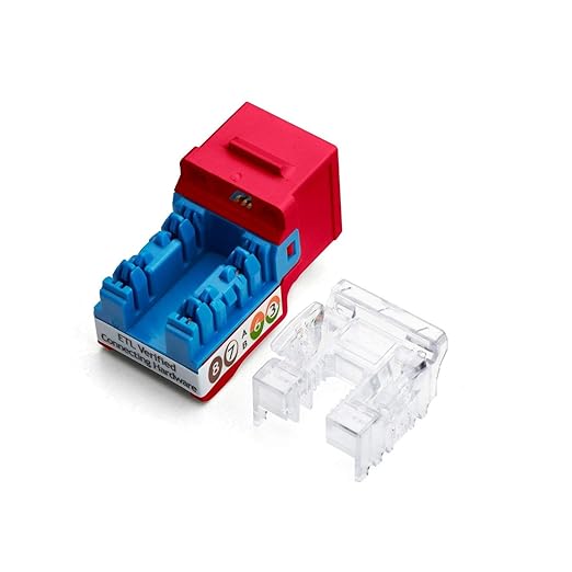 trueCABLE Cat5e Keystone Jack, Unshielded (UTP), 90 Degree Punch-Down, PoE++ (4PPoE) 100W, UL Listed, ETL Verified, ANSI/TIA Certified, Modular RJ45 Female, Red, 12 Pack