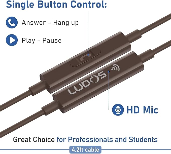 LUDOS Ultra USB C Headphones for iPhone 16 15 Pro Max Plus iPad Pro, 5 Years Warranty, Magnetic USB-C Earbuds for Samsung Galaxy S24 S23 Ultra S22 S21 FE S20 A55 A54 A53, USB Type C Earphones - Brown