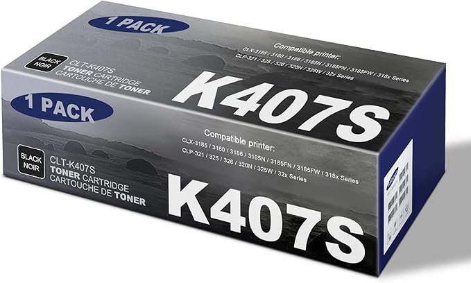 CLT-K407S Black Toner Cartridge 1-Pack Replacement for Samsung CLT-K407S for CLX-3180, CLX-3186, CLX-3185N, CLX-3185FW, CLX-318x Series; CLP-321, CLP-326, CLP-320N, CLP-325W, CLP-32x Series Printer
