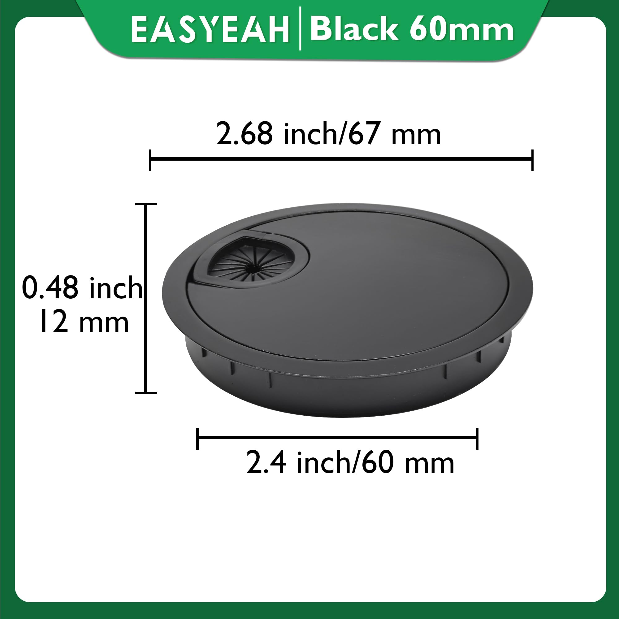 EASYEAH 1 Pcs Desk Grommet 2-3/8" / 60 mm, Zinc Alloy Desk Cord Hole Cover