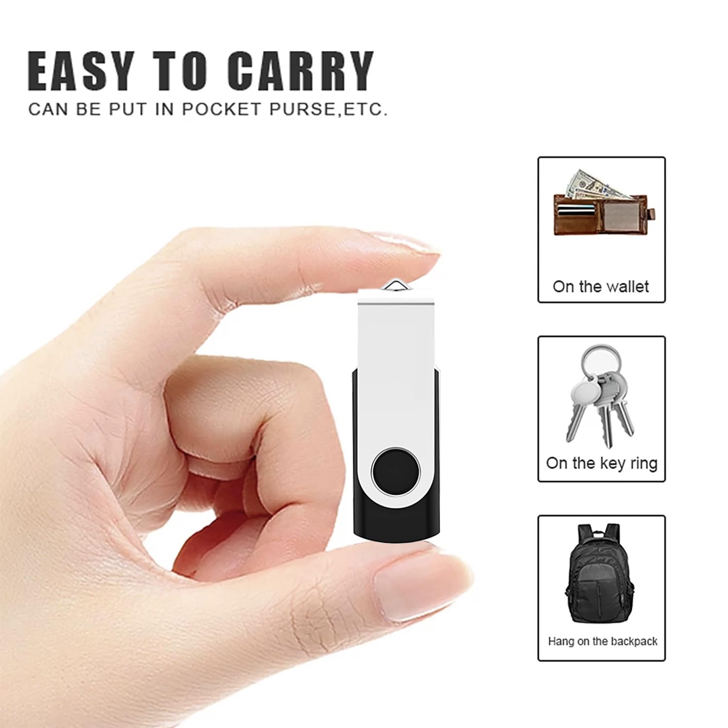 3 Pack 128GB USB Flash Drive with Type C Adapter and Storage Box USB 2.0 High Speed Metal Pen Drive 360° Rotatable Storage Memory Stick for Phone/Pad/PC/Laptop/Android - Black(3-Pack 128GB)