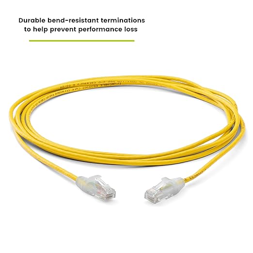 TRUECABLE Cat6 Component Rated Patch Cable, Unshielded (U/UTP), 10ft, Yellow, 28AWG Solid Copper, Snagless 10G High-Speed Ethernet Cable, PoE++ 4PPoE 100W, UL Listed, RoHS-3, 1 Pack