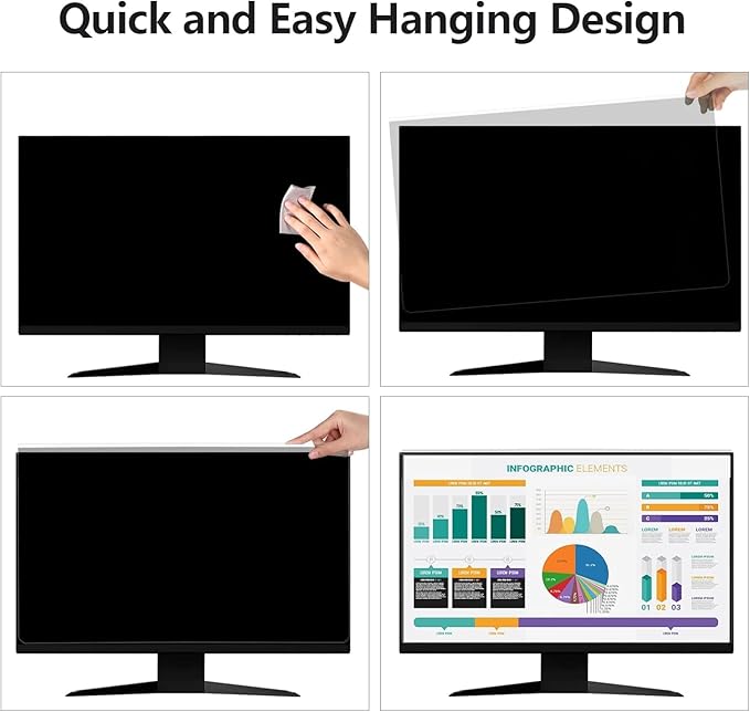 Hanging Computer Privacy Screen Protector Shield Compatible for 23/24 Inch Widescreen Desktop Monitor -Anti Glare & Blue Light Filter-Hanging Design for Easy On/Off