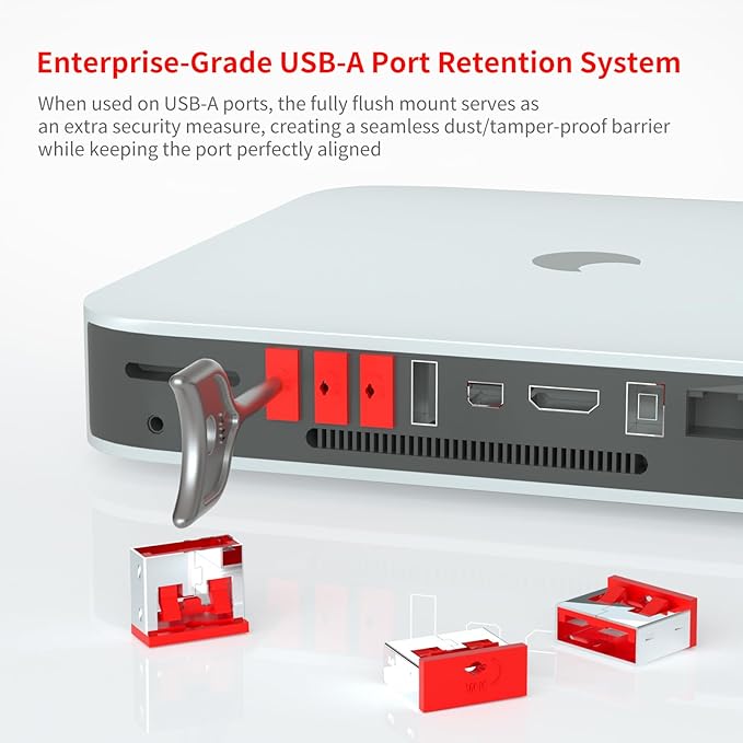 24PCS USB Metal Port Lock Blocker with 2 Keys - Secure USB-A Port Protector for PC/Laptop, Anti-Theft Data Security Lock, Dust & Moisture Proof Cover, Removable Type-A Connector Red