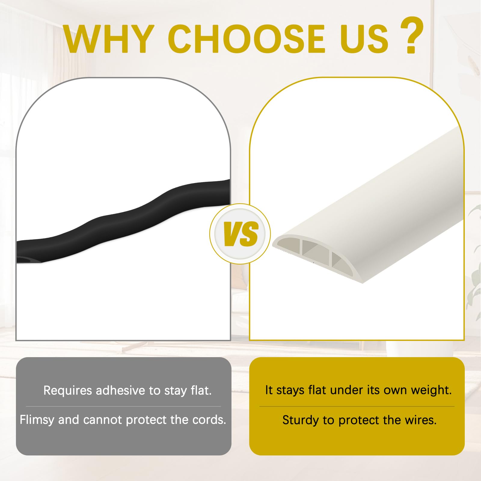 JAHOMFAI Floor Cord Cover 10FT Cord Covers for Wires on Floor Protect Wires & Prevent Trip Hazards, Easy to Cut for Home, Office, School, Concerts, Cavity W0.6in x H0.32in