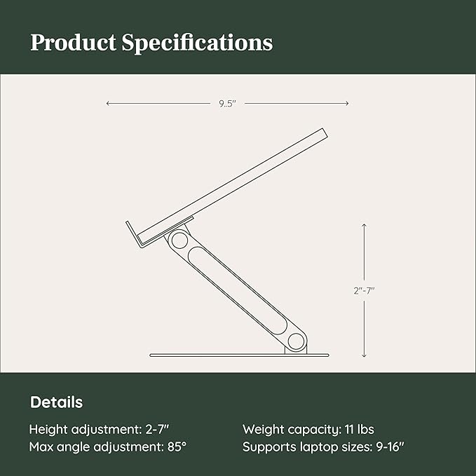Branch Adjustable Laptop Stand - Elevate Ergonomics & Reduce Strain, Laptop Riser Customizable Height & Angle, Portable & Robust Design for Home or Office, Secure Silicon Grips - Walnut