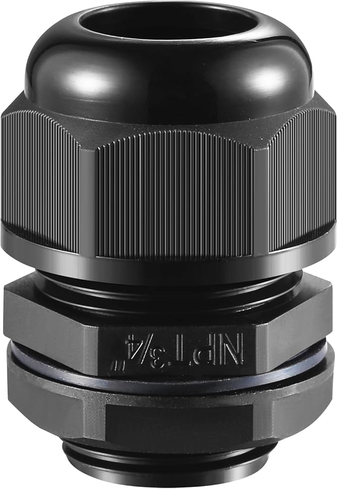 25 PCS 3/4"(12.5-18mm) NPT Nylon Cable Gland Joints with Gaskets, IP68 Adjustable Lock Nut Strain Relief Cord Grip Waterproof Cable Glands - UL Listed and RoHS Compliant