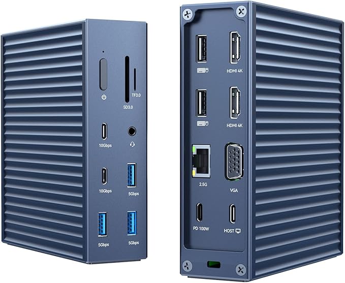 ACASIS USB C Docking Station Dual Monitor, 16-in-1 Laptpop Docking Station with 2* HDMI,VGA,2.5G Ethernet,SD/TF,10Gbps USB-C 3.1,3.5mm Audio,PD100W,USBC Hub for MacBook/Dell/Lenovo/HP/ThinkPad (Gray)