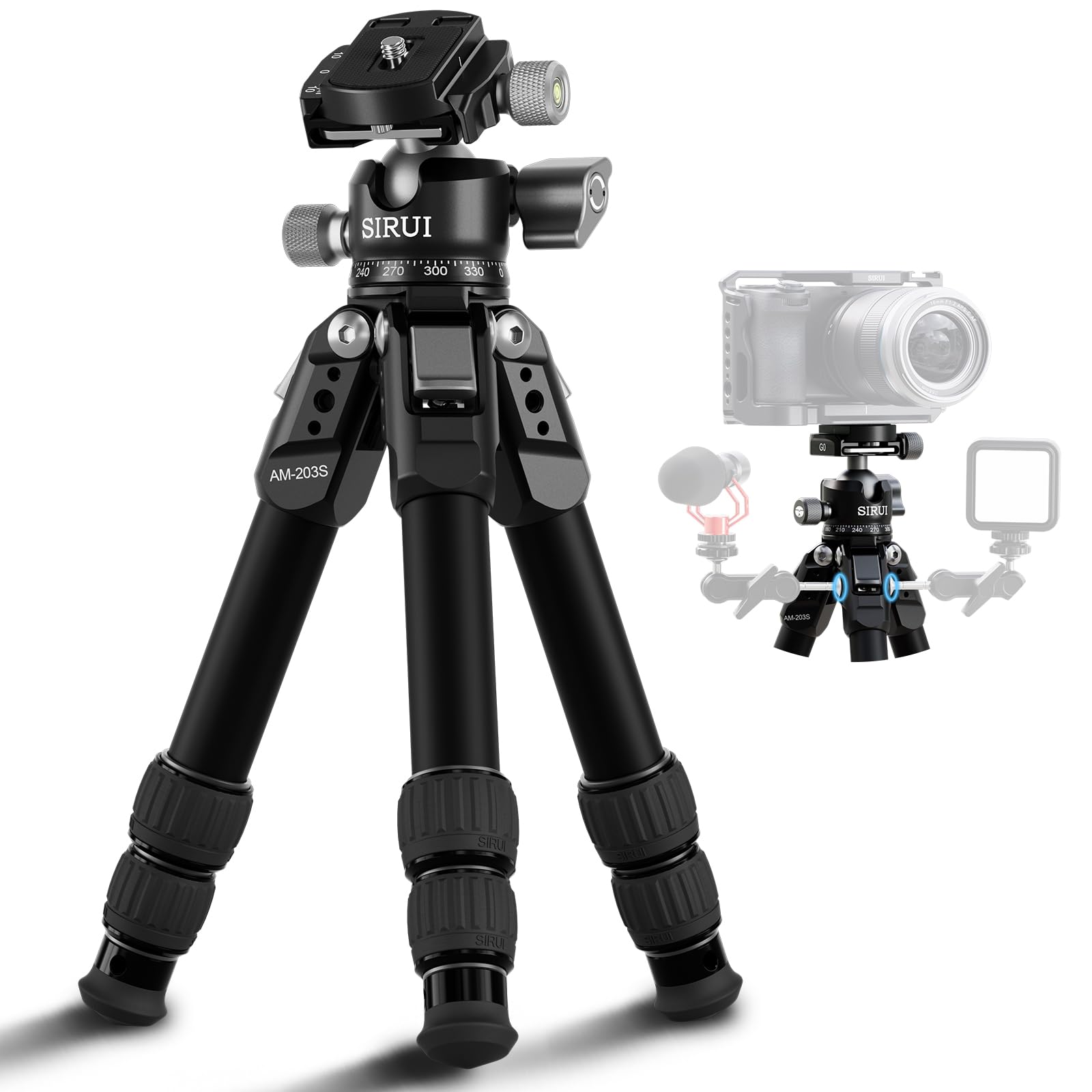 SIRUI Aluminum Alloy Desktop Tripod, 1.9lbs Mini Lightweight Tripod with Low-Profile Ball Head, Compact Design, 33lbs Load, 16.7" Max Height, for DSLR, Mirrorless Camera, Phone, Vlogging