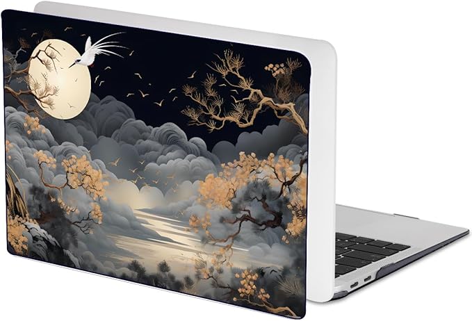 for MacBook Air 13 inch Case 2021 2020 2019 2018 Release A2337 M1 A2179 A1932 with Touch ID, Crystal Black Pattern Plastic Hard Shell Case Cover for Mac Air 13 M1, Tide Illustration 2