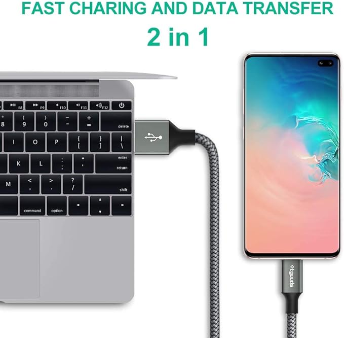 etguuds 6.6ft USB A to USB C Cable 3A Fast Charging, 2-Pack USB A to USB Type C Charger Cord for iPhone 16 15 Pro/Pro Max/Plus, for Samsung Galaxy S24 S23 S22 S21 S20 S10 A55 A54 Flip Note, Moto, Gray