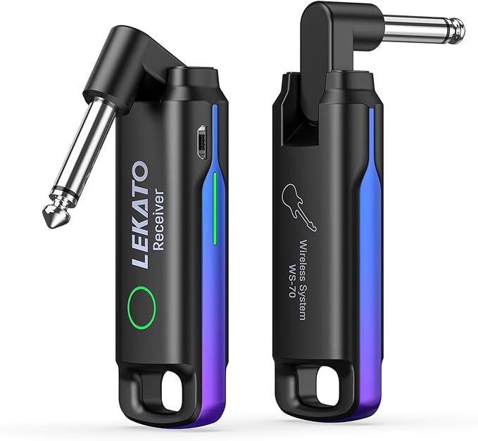 LEKATO Wireless Guitar System UHF Wireless Guitar Transmitter Receiver Rechargeable Audio Wireless Guitar Transmitter and Receiver with 70 Channels Wireless for Guitar Bass Electric Instruments (Blue)