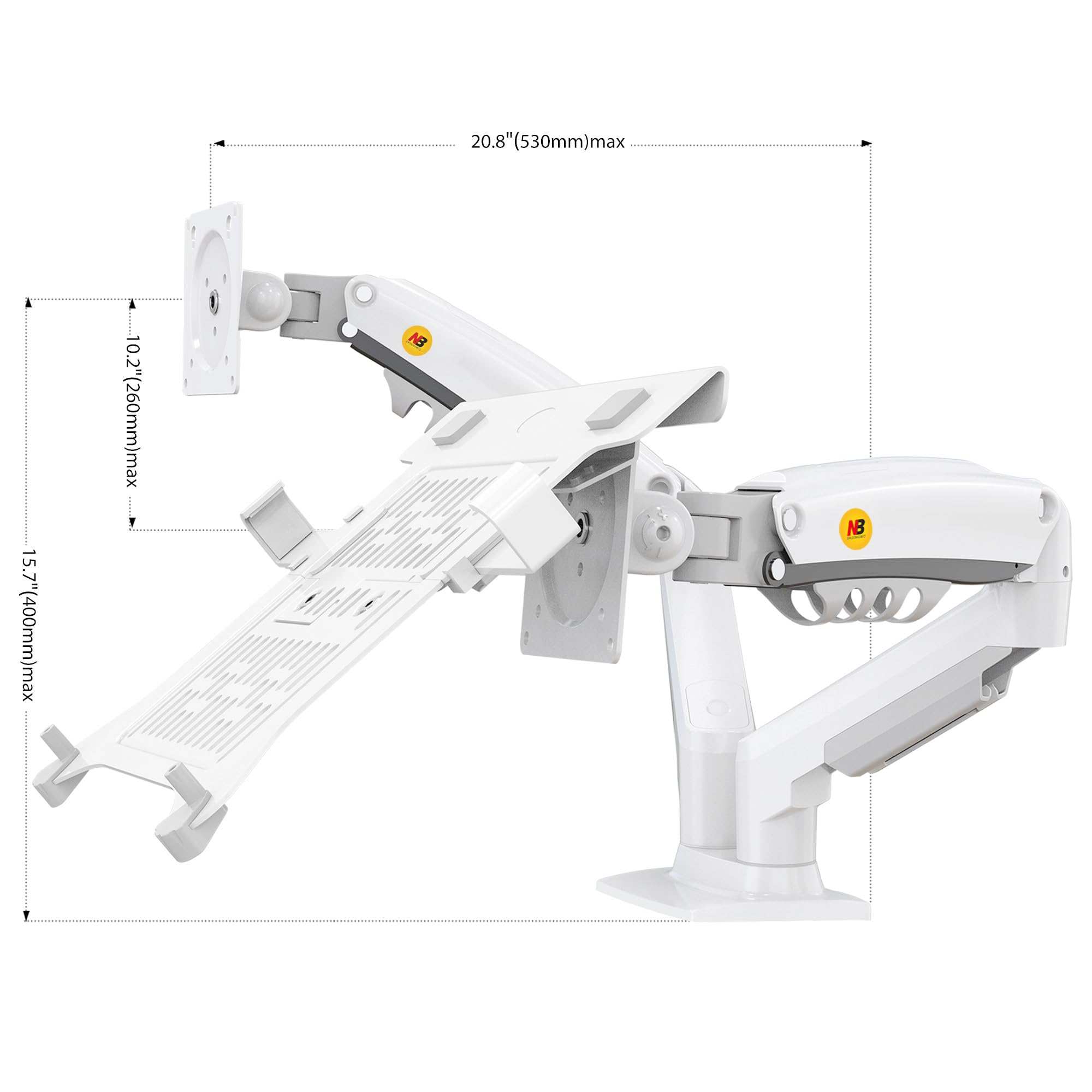 NB North Bayou Laptop Mount with Adjustable Tray for 10-17”Notebook, Full Motion Arm with VESA Plate for 17-30”Monitor,Clamp-on Grommet Mounting F160-FP (White)