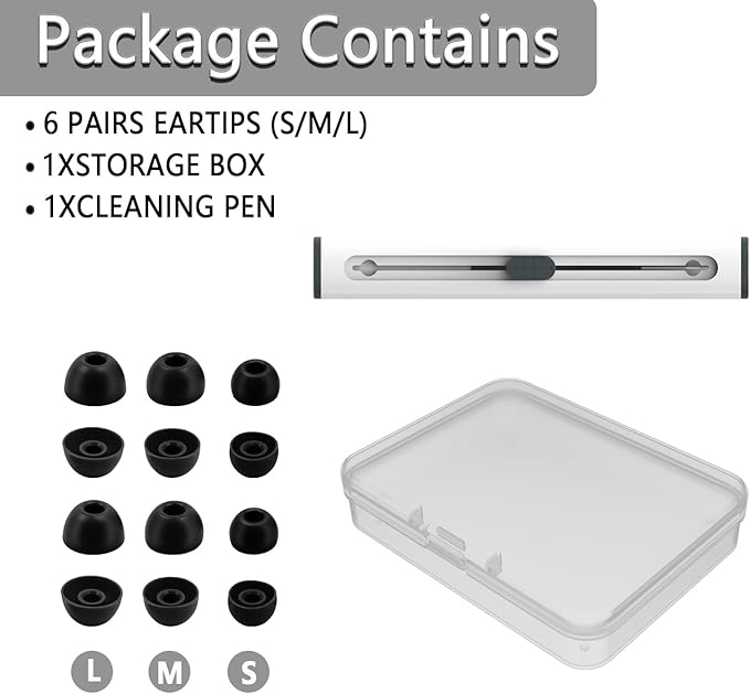 Replacement Silicone Ear Tips for Beats Fit Pro/Studio Buds/Studio Buds+ Headphone, 6 Pairs Earbuds Eartips L/M/S, Eargels Set Fit in Case, Earplug Ear Cap (Black with Pen)