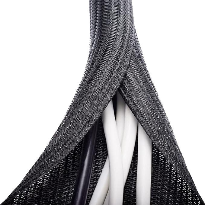 ZhiYo 20ft - 1 inch Cable Sleeve, Cord Wrap Wire Protector Tubing for Pets, PC Cable Wrap, Computer Cable Management Sleeve - Black