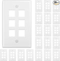 FGB 6-Port Keystone Wall Plate 20-Pack, Low-Profile Single Gang Wall Plates for RJ45, HDMI, and Coax Keystone Inserts, White