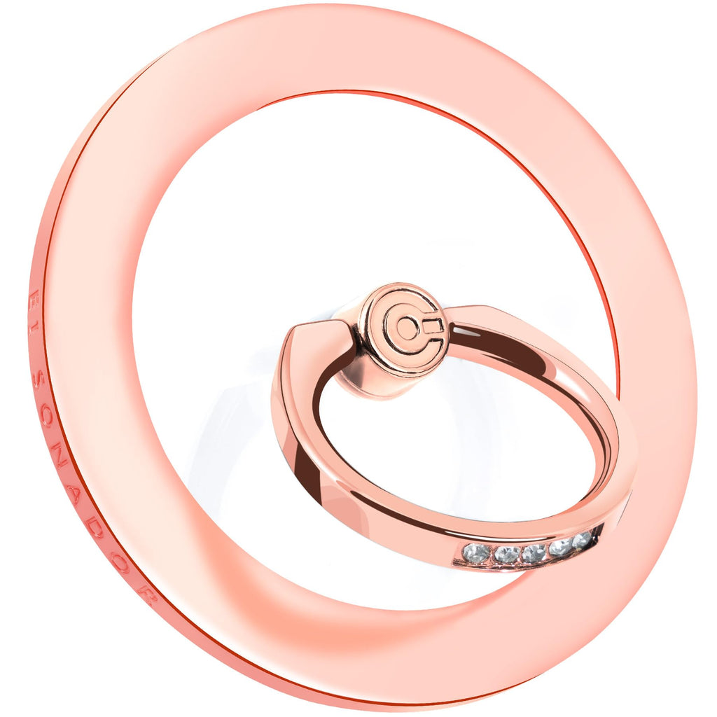 Magnetic Phone Grip for MagSafe, EI Sonador Magnet Phone Ring Holder, Removable, Compatible with iPhone 14 Plus 13 12 Pro Max Mini (Transparent Rose Gold Diamond)