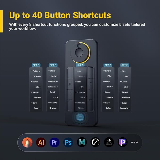 XENCELABS Quick Keys for PC, MacBook, Desktop, Drawing Tablet, Pen Display, OLED Display, 44 Customizable Shortcuts Keydail for Digital Drawing, Video Editing, Photo Retouching, Windows/macOS