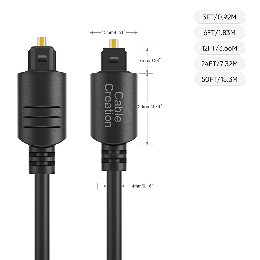 CableCreation Toslink Digital Optical Audio Fiber Optic Cable, 50FT, Black