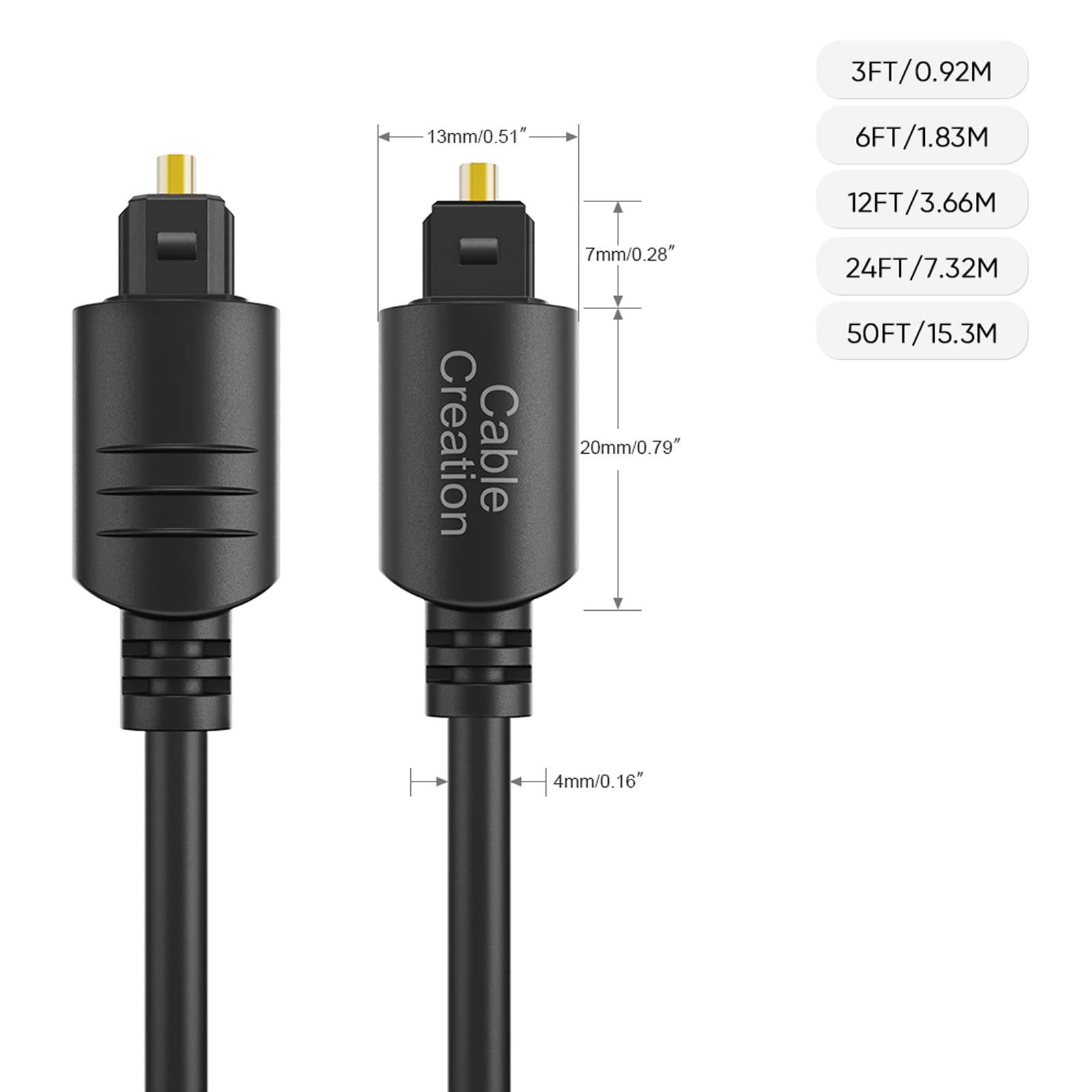 CableCreation Toslink Digital Optical Audio Fiber Optic Cable, 50FT, Black