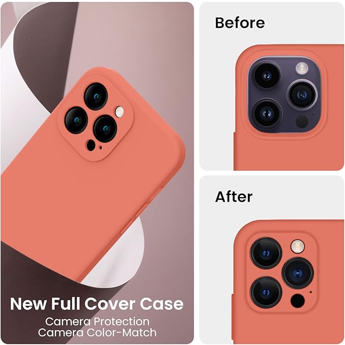 FireNova for iPhone 14 Pro Case, Silicone Upgraded [Camera Protection] Phone Case with [2 Screen Protectors], Soft Anti-Scratch Microfiber Lining Inside, 6.1 inch, Pink Pomelo