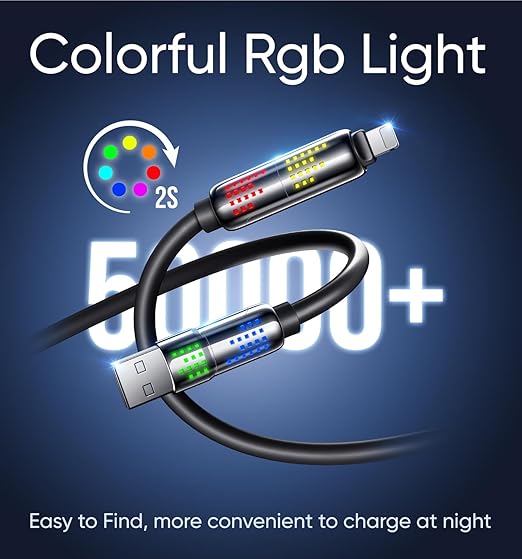 MAGIC JOHN 240W 4 in 1 Charging Cable, 6.6FT USB C to Lightning Cable [MFi Certified], Multi Chargers for All Devices, Chubby USB A/C to C/Lightning with Light for iPhone/MacBook/iPad/Samsung/Switch 2