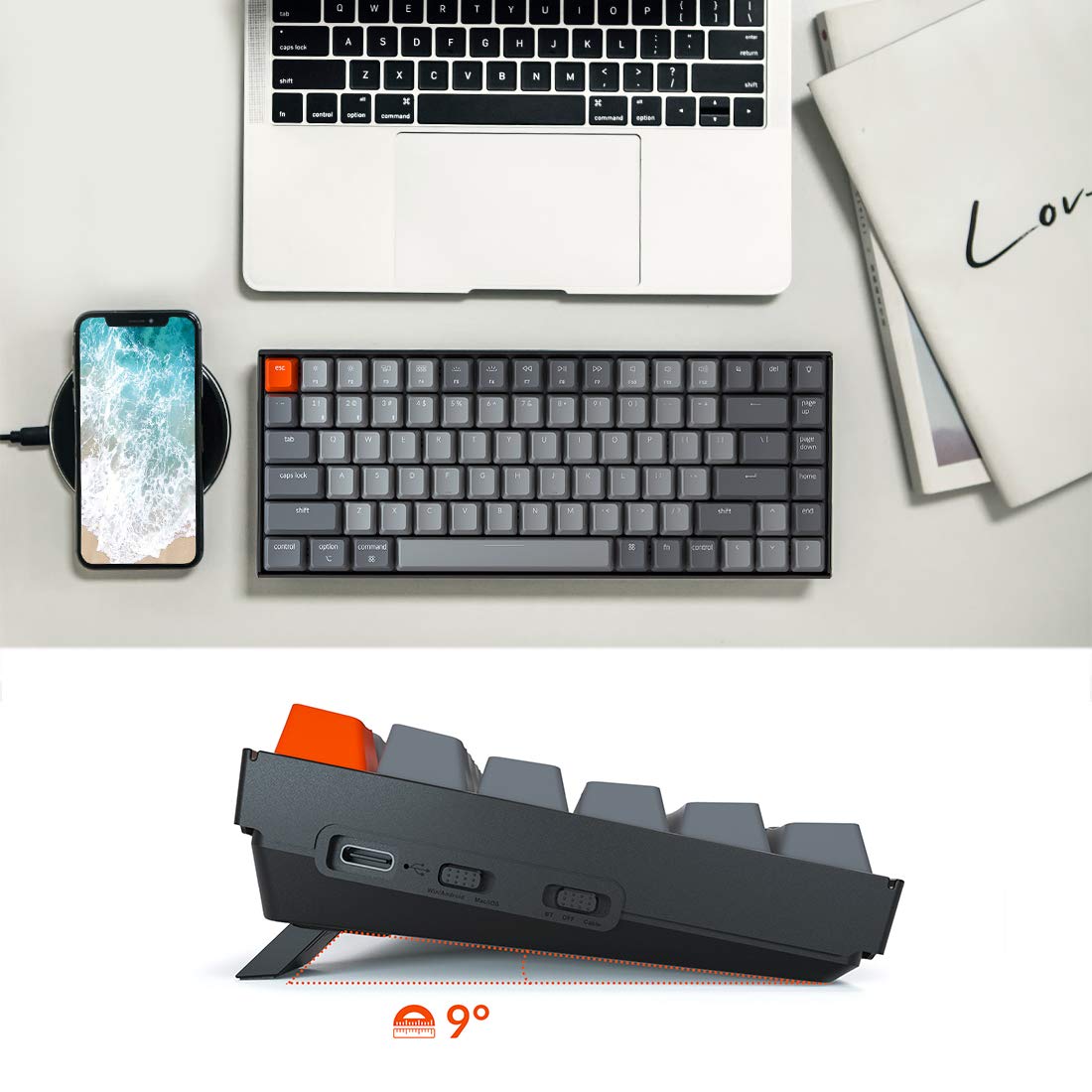 Keychron K2 75% Layout Bluetooth Mechanical Keyboard Super Red Switch/White LED Backlit/Anti Ghosting/N-Key Rollover/84 Key USB C Wired Computer Keyboard for Mac Windows-Version 2