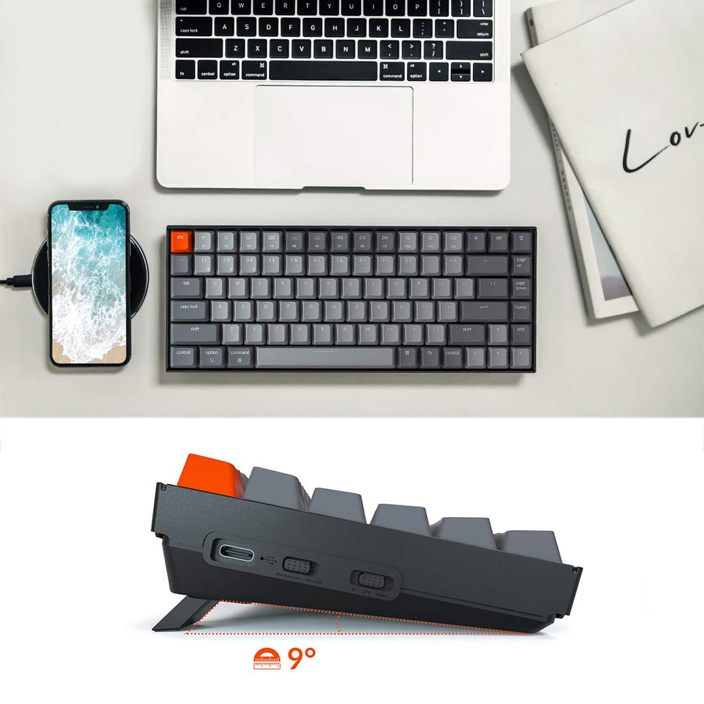 Keychron K2 75% Layout Bluetooth Mechanical Keyboard Super Red Switch/White LED Backlit/Anti Ghosting/N-Key Rollover/84 Key USB C Wired Computer Keyboard for Mac Windows-Version 2