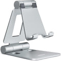 Nulaxy Dual Folding Cell Phone Stand, Fully Adjustable Foldable Desktop Phone Holder Cradle Dock Compatible with iPhone 17 16 15 14 13 12 11 Pro Max Xs Xr X 8, Nintendo Switch, All Phones - Silver