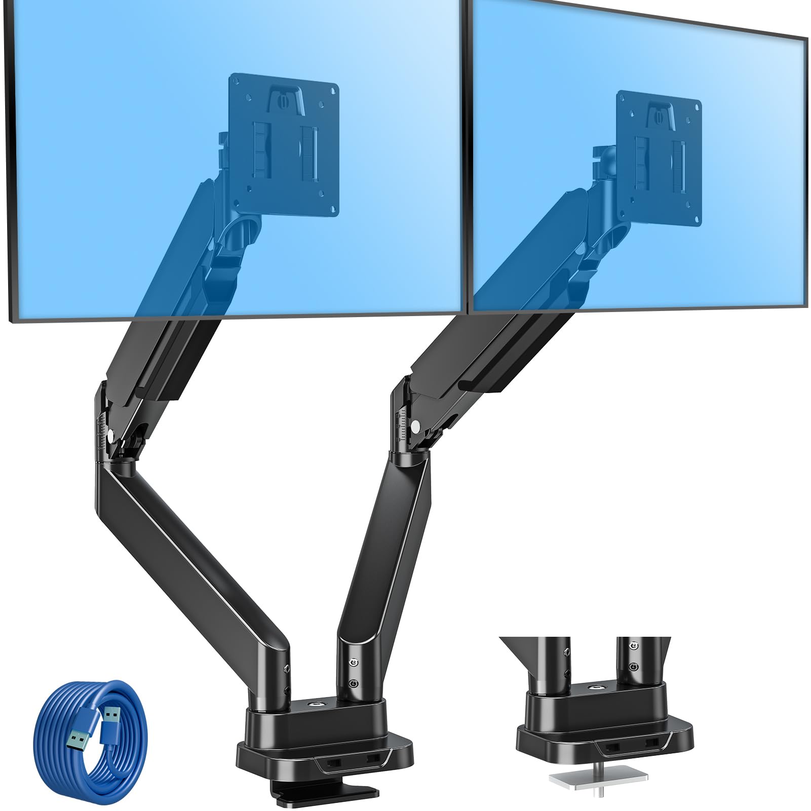 MOUNTUP Dual Monitor Mount Fits Max 39'' Screen, Ultrawide Dual Monitor Desk Mount Hold 4.4-33 lbs, Adjustable Gas Spring Double Monitor Arms, Computer Monitors Stand with USB, VESA Monitors Bracket