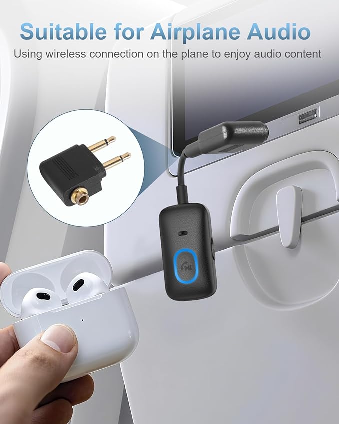 Upgraded Aux Bluetooth Adapter for Car, 2 in 1 Bluetooth 5.3 Transmitter Receiver, Hands-Free Calls, 180° Swivel Bend, Wireless Audio Receiver for Car, Speakers, Home Stereo
