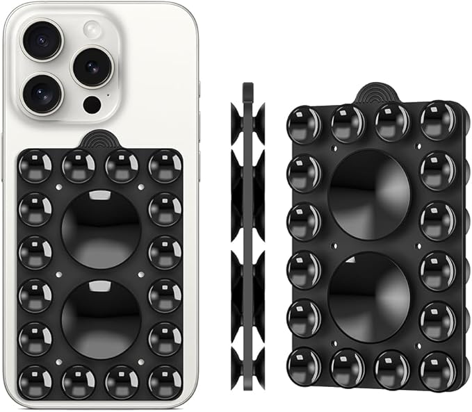 ZYCCER Double Sided Silicone Suction Phone Holder Mount,Compatible with iPhone and Android Cases Hands-Free Mirror Shower Phone Mount Strong Grip Holder (Black, Double Sided 2PCS)