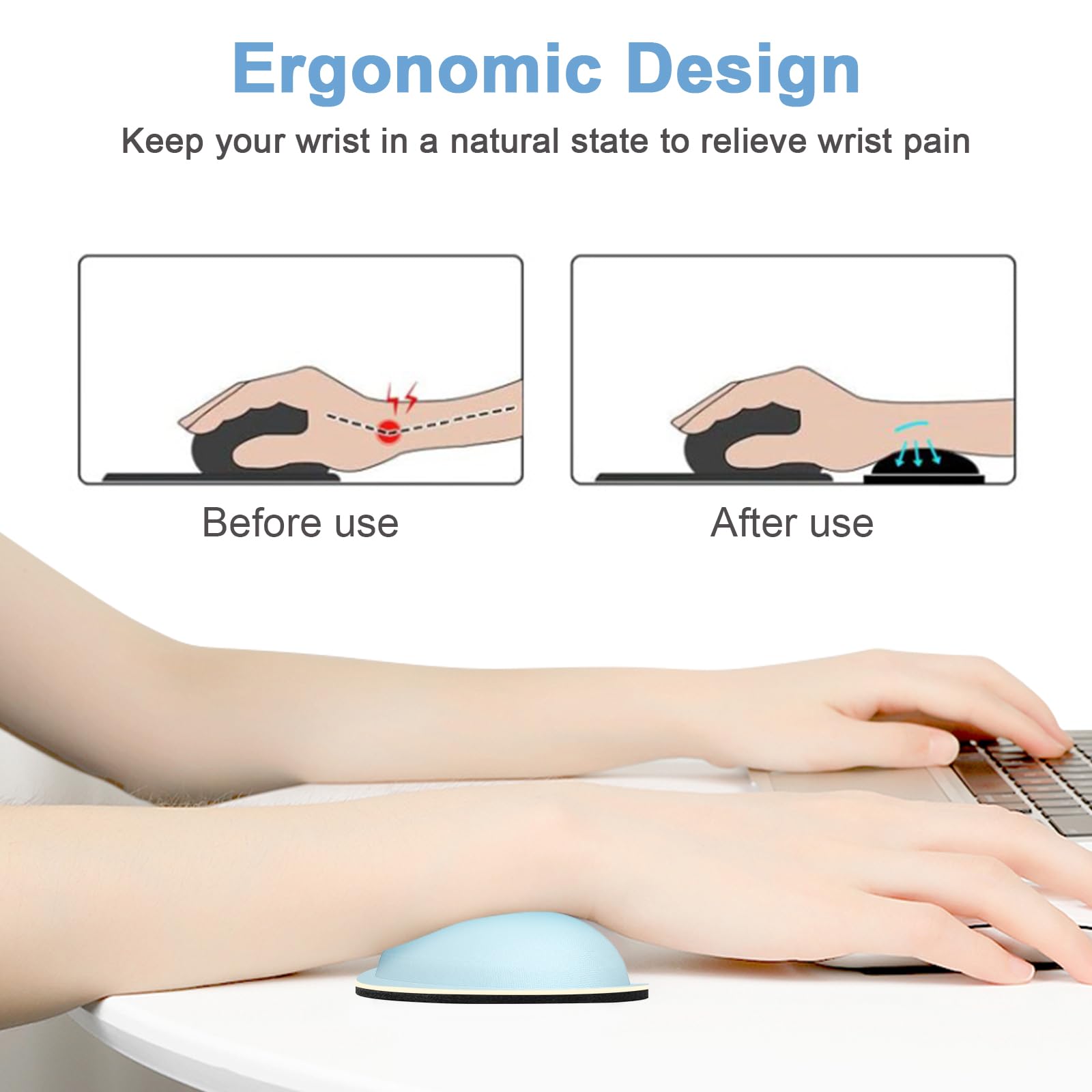 Dapesuom Mouse Wrist Rest, Ergonomic Memory Foam Mouse Wrist for Computer Desk Mats Support, Hand Rest Pad Cushion for Gaming, Office, Laptop, Men, Women, Pain Relief & Easy Typing, Sky Blue
