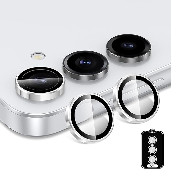 for Samsung Galaxy A16 Camera Lens Protector, Individual Metal Ring Tempered Glass Lens Cover, [Strong Adsorption] Scratch Resistant Ultra-Thin HD Clear Lens Cover, 1 Set-Slivery Ring