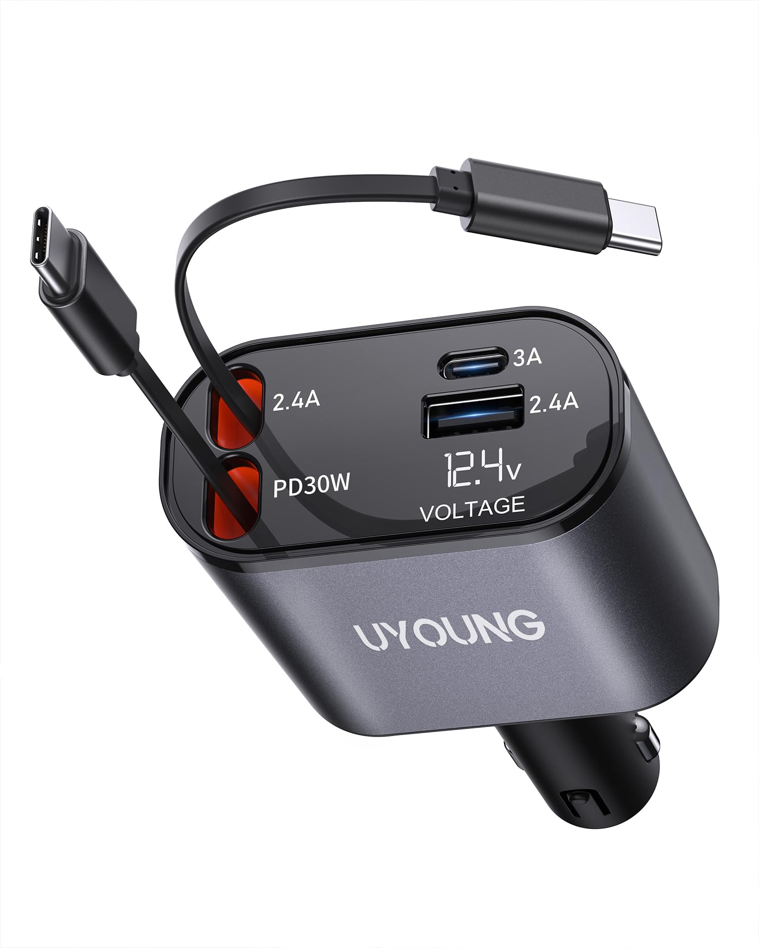 Car Phone Charger Retractable Car Charger 4 in 1 Fast Charger 30W Double