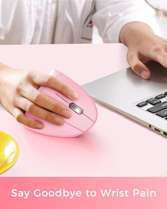 Lekvey Ergonomic Mouse, Vertical Wireless Mouse, Rechargeable 2.4 GHz USB Optical Carpal Tunnel Mice : 800/1200 / 1600 DPI, 6 Buttons, for Laptop, PC, Computer, Desktop, Notebook etc, Pink