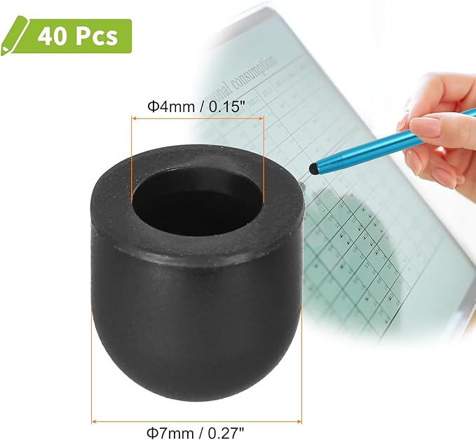 MECCANIXITY 40Pcs Replacement Stylus Pen Tips 7mm Conductive Capacitive Touch Screen Pens Tips Silicone Rubber, Black