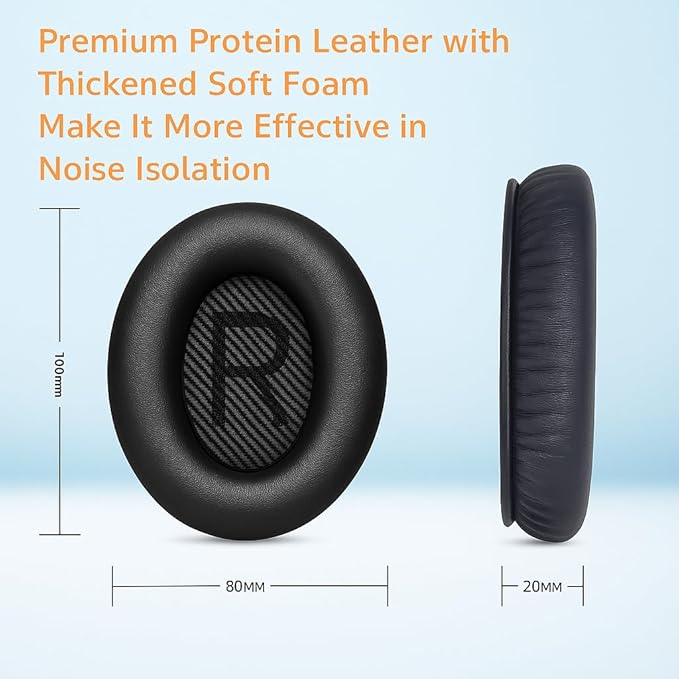 Premium Replacement Ear Pads for Bose QC2, QC15, QC25, QC35 I & II – Soft Protein Leather & Memory Foam Cushions – Enhanced Noise Isolation – Easy Installation Kit & Cleaning Cloth