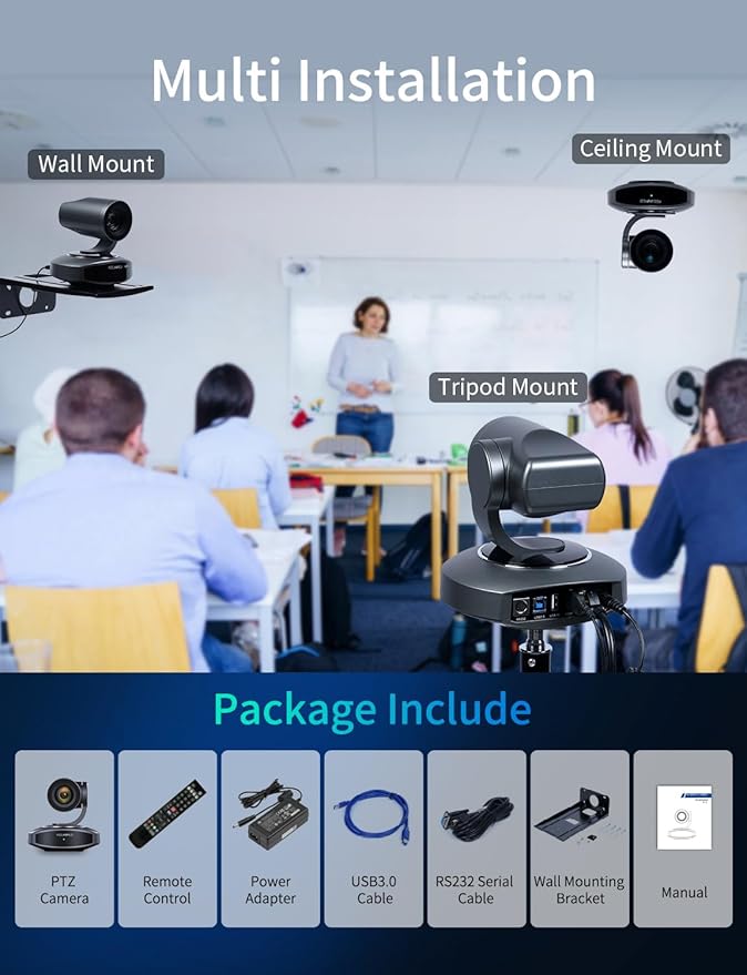 FEELWORLD 4K10X PTZ Camera 4K Resolution 10X USB HDMI for Video Conference Rooms Live Streaming Church Worship and Event with Zoom YouTube Teams OBS, AI Tracking Auto Focus POE Supported