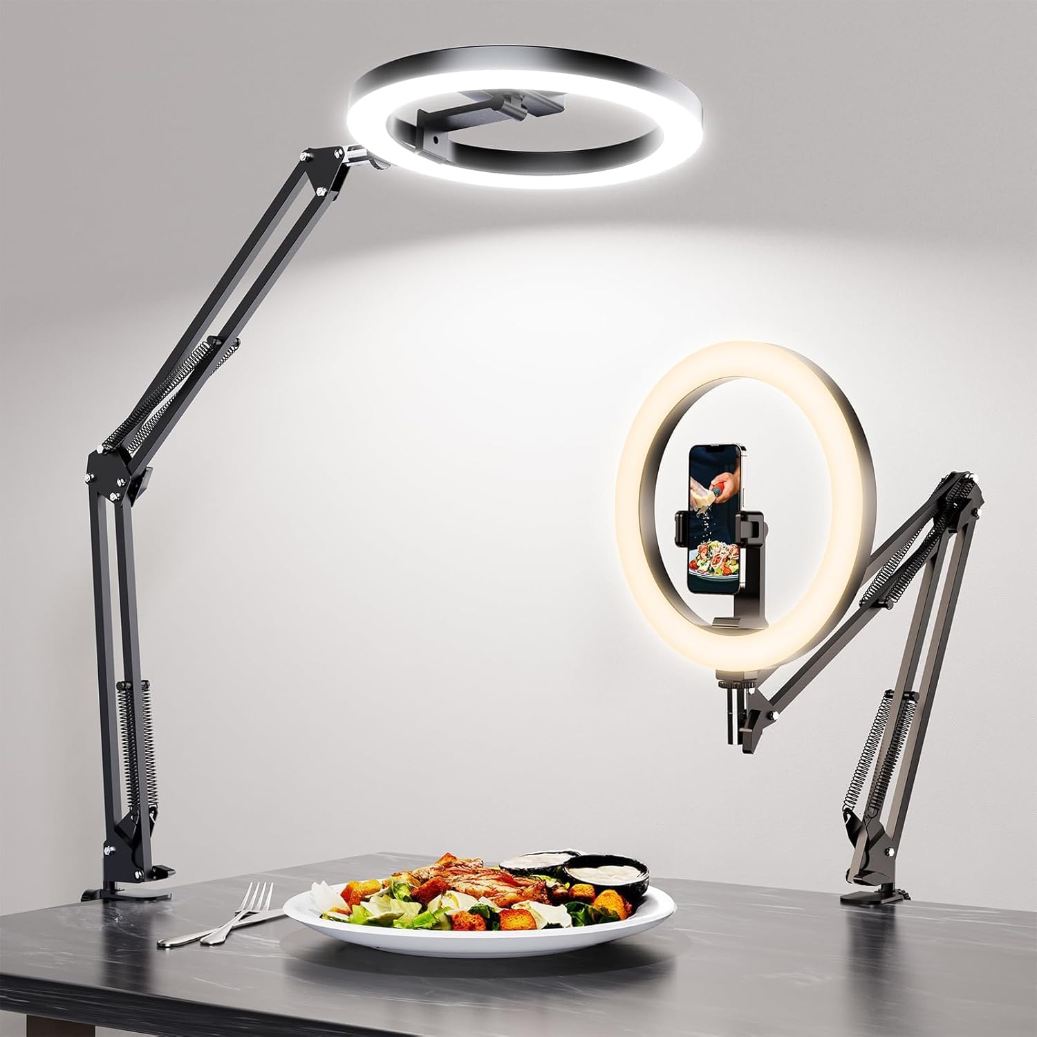 Upgrade Ring Light with Stand, Overhead Phone Mount for Desk, 10” Selfie Light with Stand Tripod for iPhone, Light with Phone Holder for Video Recording,Zoom Meeting,Live Streaming Tiktok,YouTube
