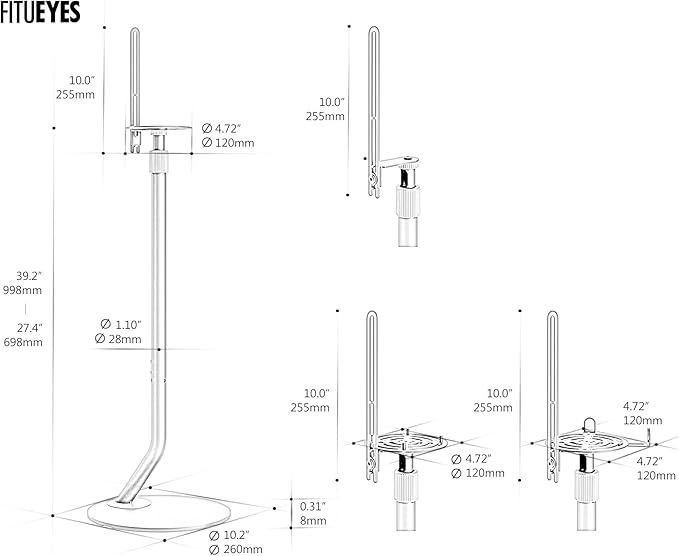 FITUEYES Design Adjustable Speaker Stands Pair for Bookshelf Speakers up to 11LBS, 27.5"-39.3" Height, Compatible with Multi-Audio
