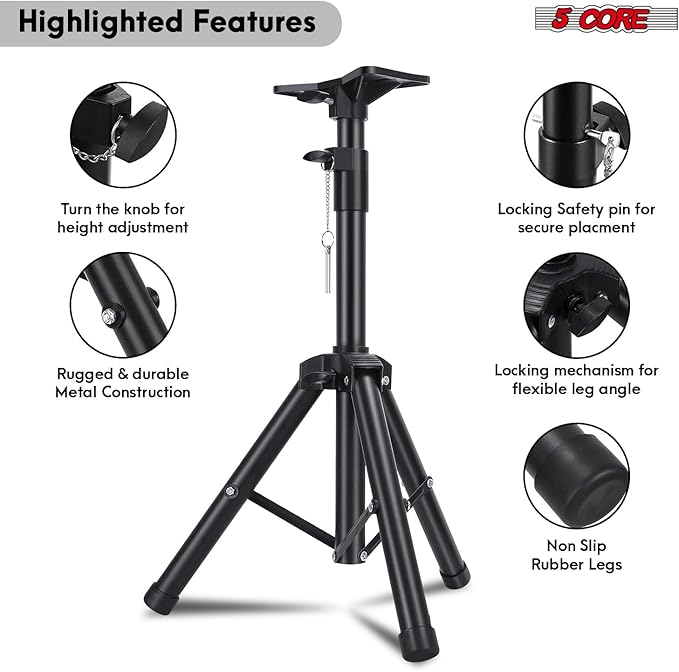 5Core Speaker Stand Tripod Floor Adjustable 24-36 Inch Short DJ Studio Monitor Stands