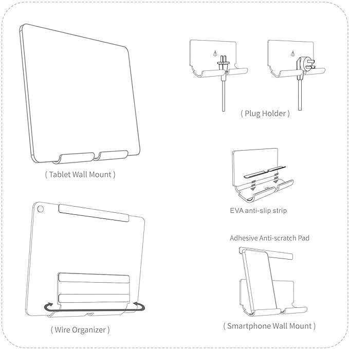 TXEsign Adhesive Wall Phone Tablet Holder Mount Stand for Tablet Smartphones eReader Wall Holder Mount (Silky White & Transparent)