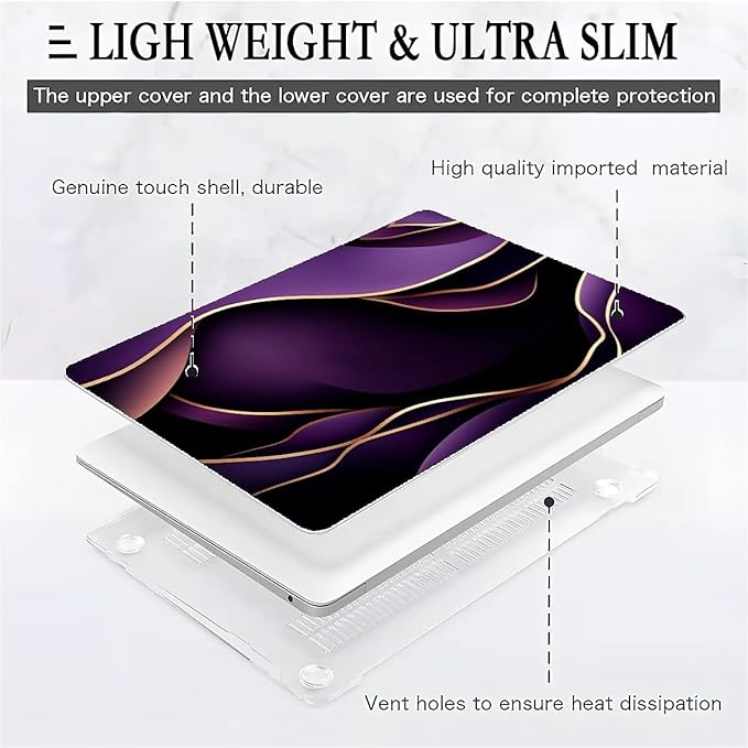 Compatible with MacBook Air 13.3 13.6 Inch Case 2022 2021 2020 2019 Plastic Hard Shell Case Cover,13.3 Air (A1932/A2179/A2337), Purple and Gold Color Line